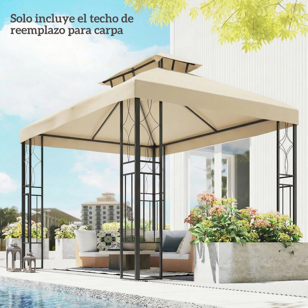 Toldo da giardino 4x3 m ¨C zephmum ¨C bianco crema, doppio tetto, fori di drenaggio