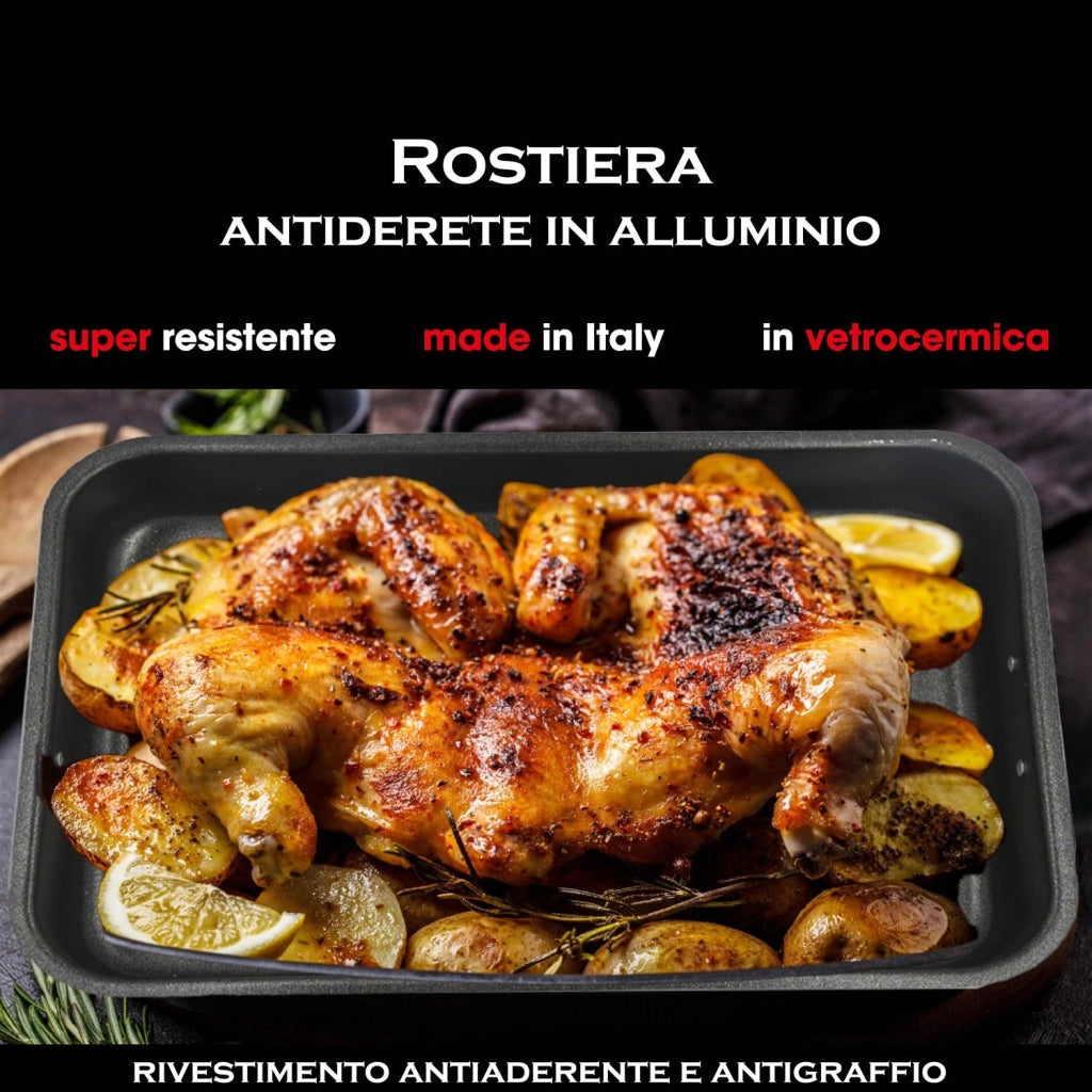 MA MAISON TEGLIA FORNO ROSTIERA LINEA ALESSIA 33X24,5X6,5 CM SPESSORE 1,10 MM ANTIADERENTE E ANTIGRAFFIO IN ALLUMINIO