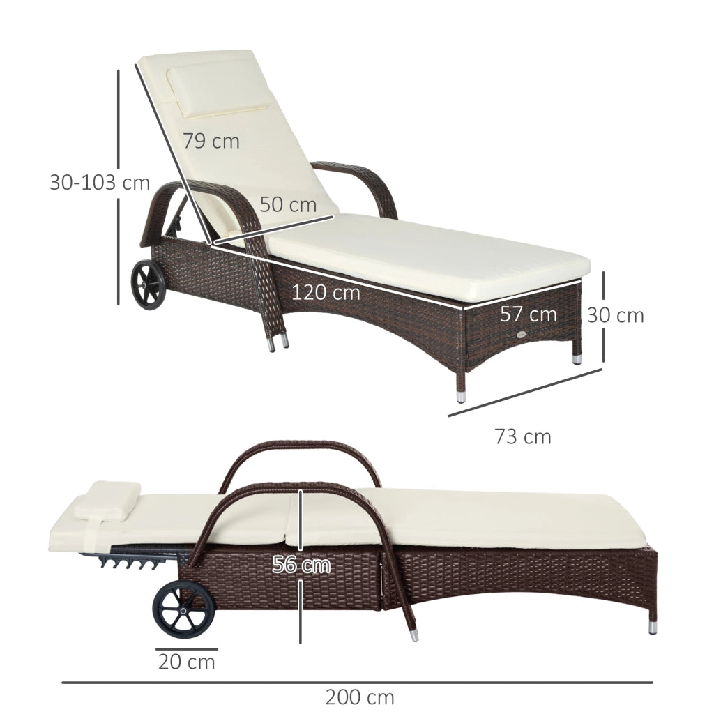 Lettino da giardino con schienale regolabile ¨C zephmum ¨C polyrattan marrone e crema 200x73x103 cm