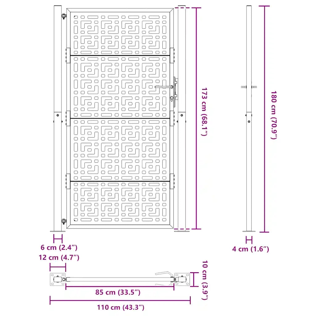 Cancello da giardino nero 100x175 cm in acciaio con design a croce 4101002