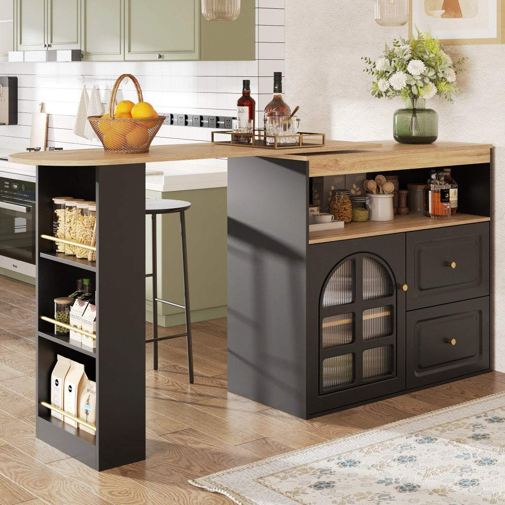 CREDENZA girevole 360° 138-204x39x104 cm MDF nero 2 cassetti