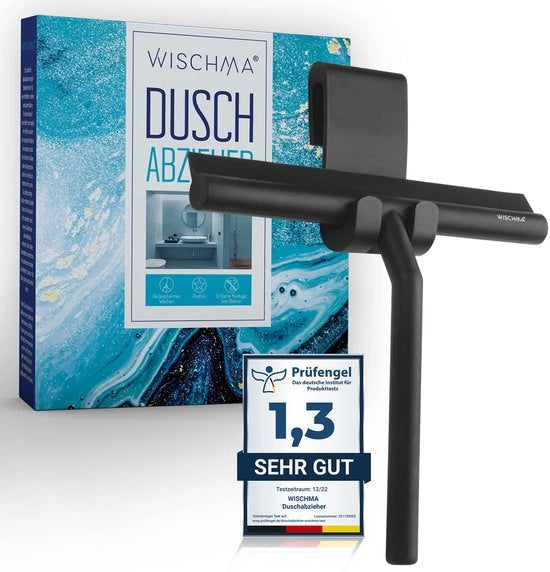 Douchewisser in silicone nero - Douchewisser con supporto senza perforazione - Wisser in vetro per la doccia con nucleo in acciaio inossidabile