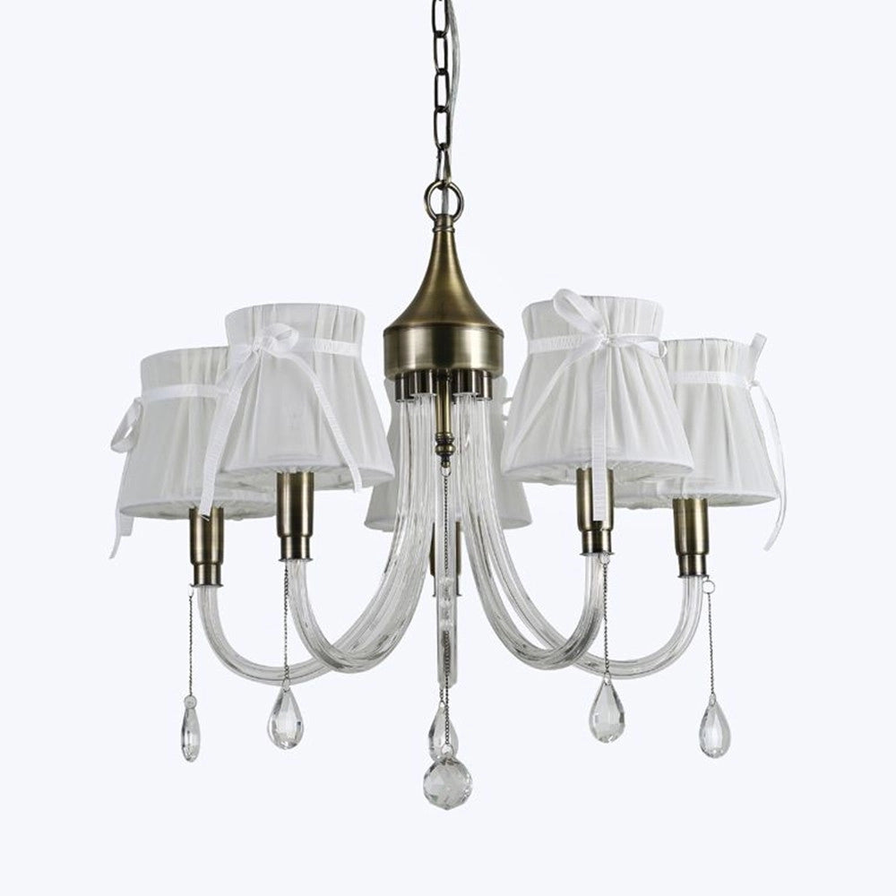 Trade Shop - Lampadario Classico Bronzo Bianco A 5 Bracci Lampada Da Soffitto A Sospensione 92396 -