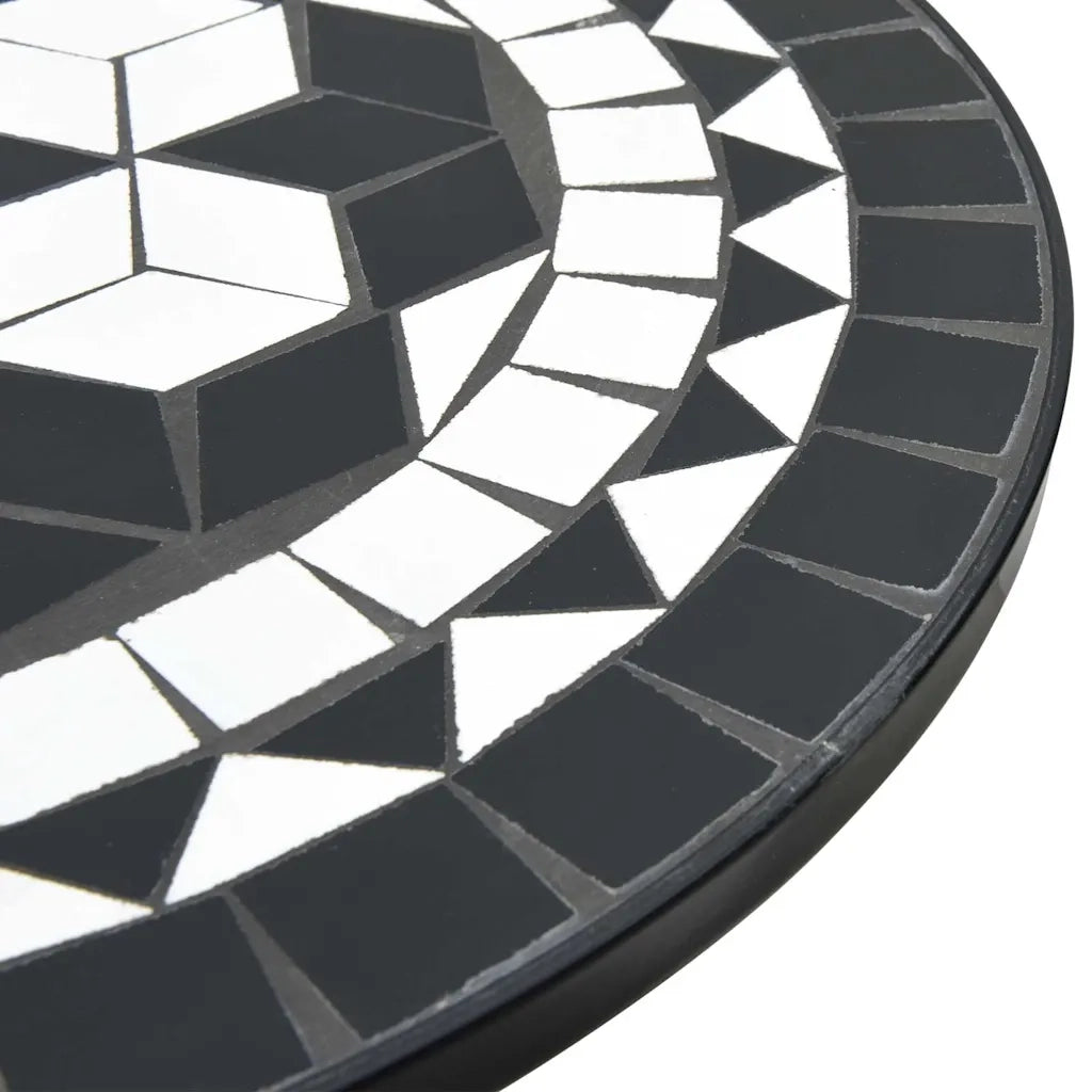 Set da Bistrot con Mosaico Nero e Bianco in Ferro e Ceramica 3216354