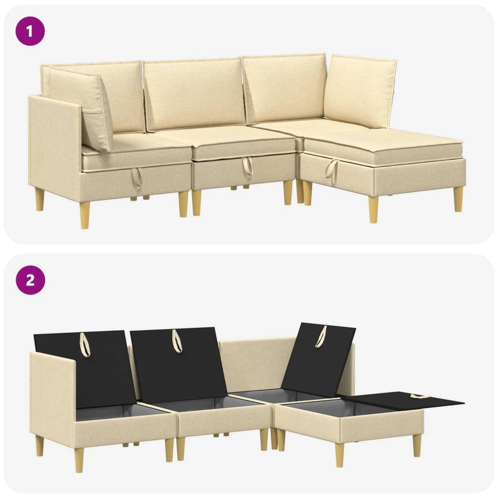Set di mobili per il soggiorno con cuscino 4 pcs Crema Tessuto 3413710