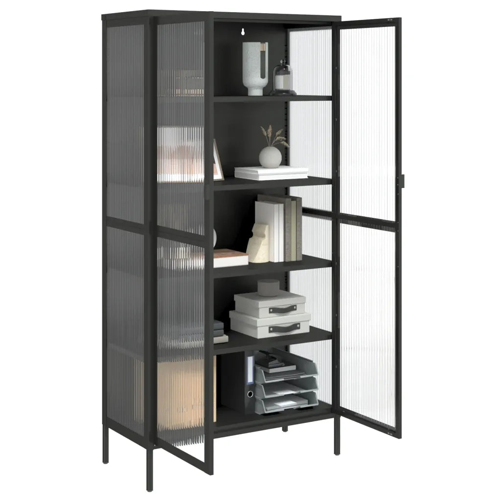 Credenza | Madia | Buffet da pranzo | Armadio da pranzo Nera 85x40x180 cm Vetro e Acciaio