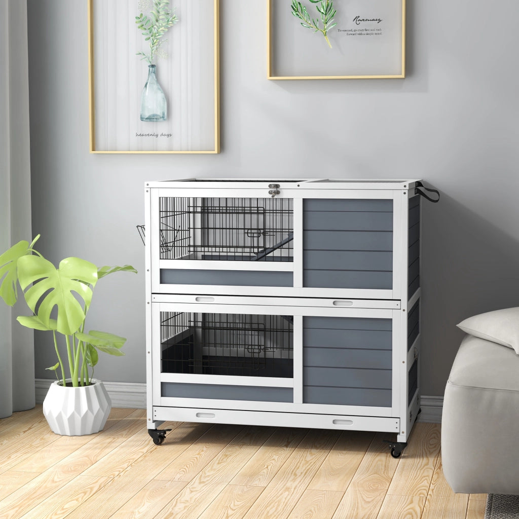 Cassettiera in legno con ruote 2 livelli 2 cassetti scorrevoli ¨C zephmum ¨C 90x53x97 cm