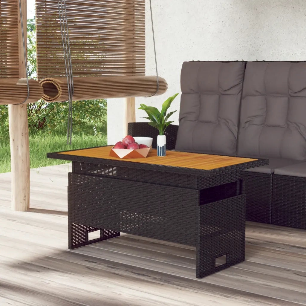 Tavolo Giardino | Tavolino da esterno Nero 100x50x43/63cm Massello Acacia Polyrattan