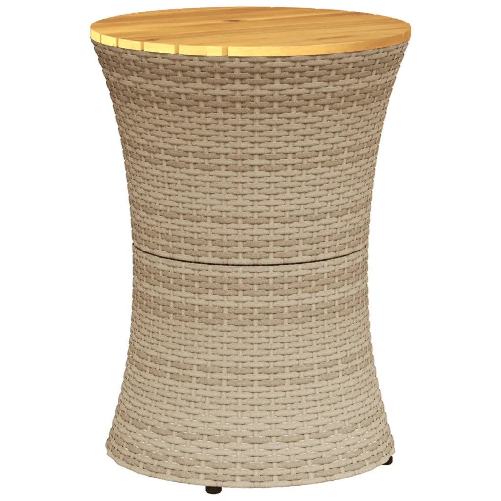 Tavolino Giardino Forma Tamburo Beige Polyrattan Legno Massello 368298