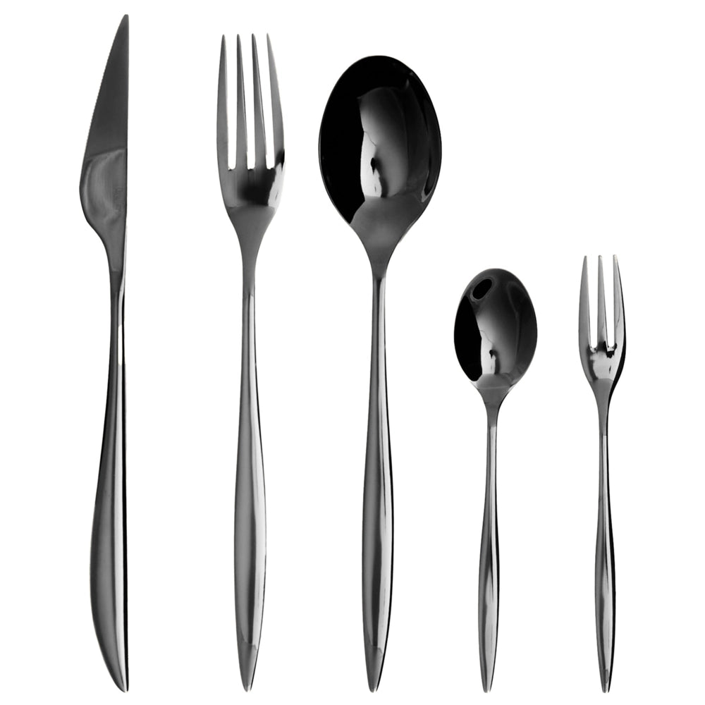 Set di posate in acciaio inossidabile nero 30 pezzi per ogni occasione Coltello Cucchiaio Forchetta Cucchiaino Forchetta da torta Design moderno