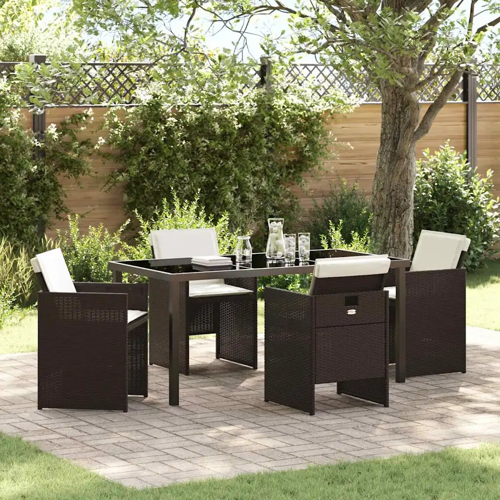 Set da Pranzo per Giardino con cuscino 5 pcs Marrone polyrattan