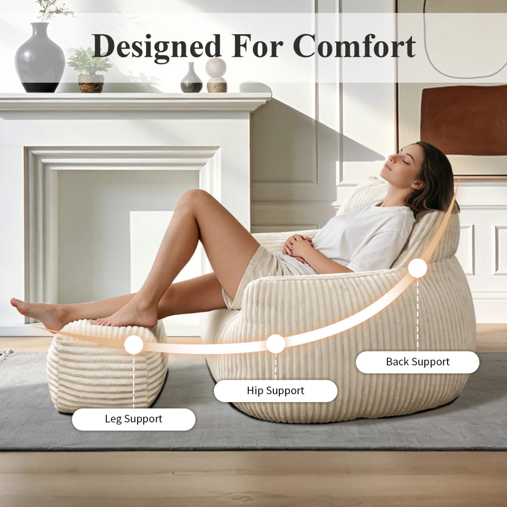 POLTRONA SACCO Oversize Bianca in Flanella, Design Ergonomico, 1 pezzo