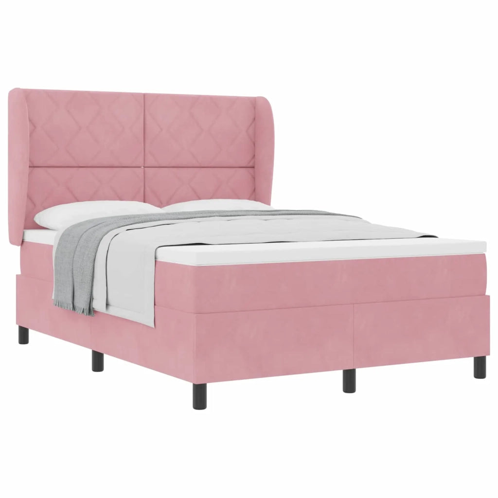 Letto a molle con testiera Rosa 190 x 140 cm Velluto 3340981