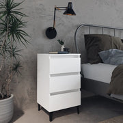 Comodino con Gambe in Metallo-Tavolino da notte Bianco 40x35x69 cm