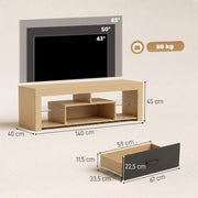 MOBILE TV per TV fino a 65 pollici 140x40 cm Rovere e nero