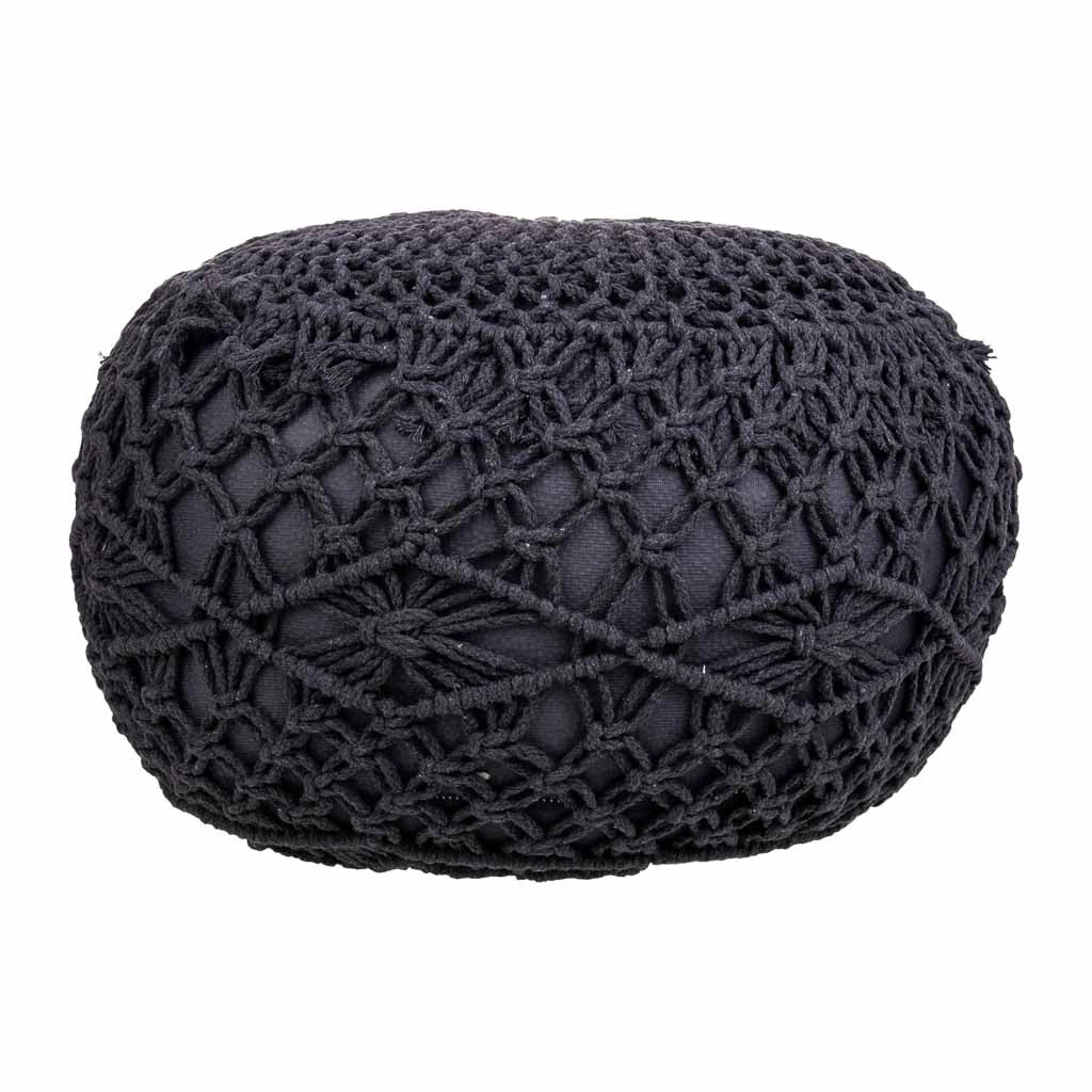 Puff de algodón trenzado gris oscuro 45x45x30