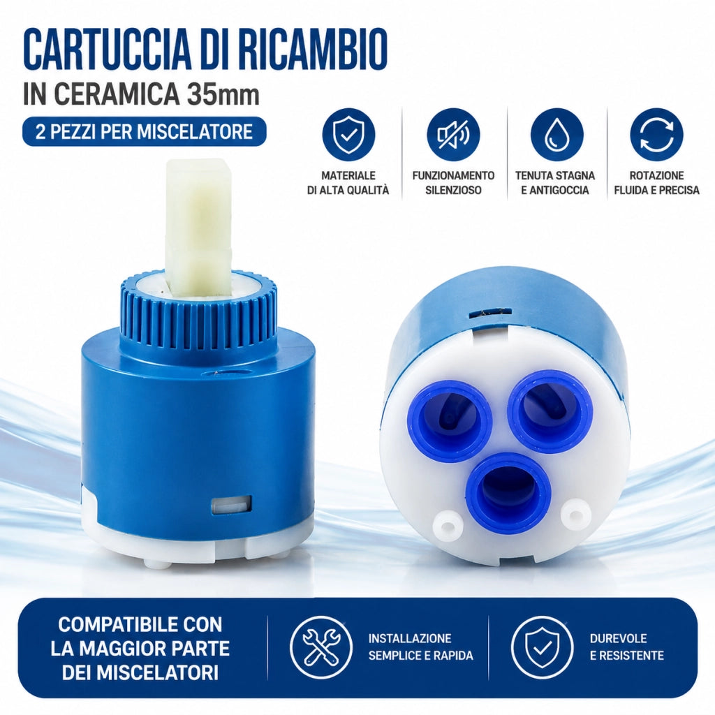 2 Cartucce Cartuccia Per Miscelatore Rubinetto Monocomando Diametro 35mm 52985