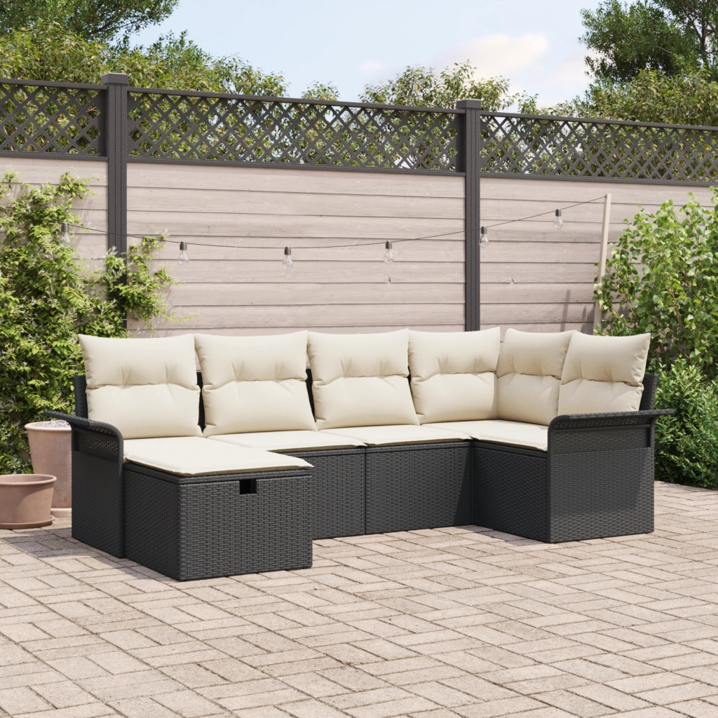 Set di Divani da Giardino  a 6 Pezzi con Cuscini Polyrattan Nero