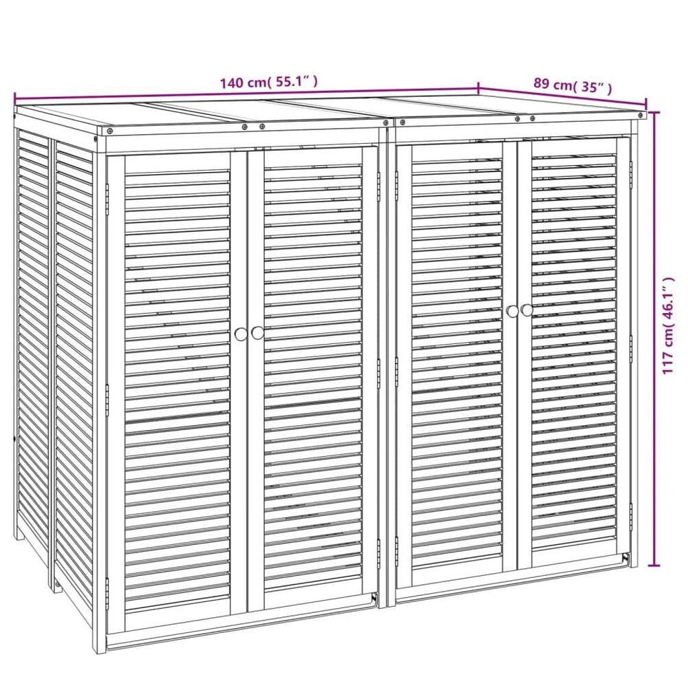Bin Storage Unit For 2 Bins, 140x89x117 Cm, Solid Acacia Wood