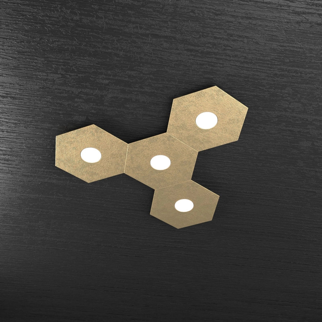 HEXAGON APPLIQUE-PLAFONIERA 4 LUCI FOGLIA ORO 1142-4L-FO