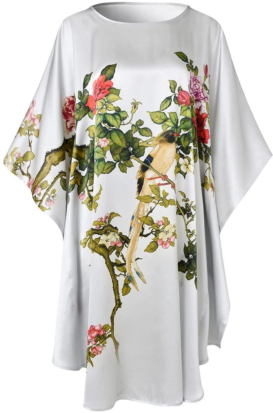 Badjas da Donna in 100% Seta, Pijama Corta per la Notte, Abbigliamento da Notte, Maniche a Museruola Classiche (Grigio chiaro)