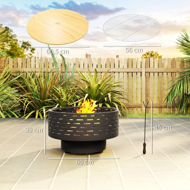 Braciere 3 in 1 con griglia e tavolino da giardino per esterni in acciaio inox grigio antracite 69 × 69 × 30 cm