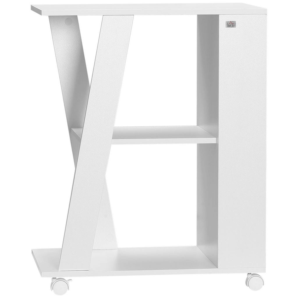 CARRELLO DA CUCINA MODERNO IN LEGNO CON 2 RIPIANI E RUOTE 60X38X77CM BIANCO