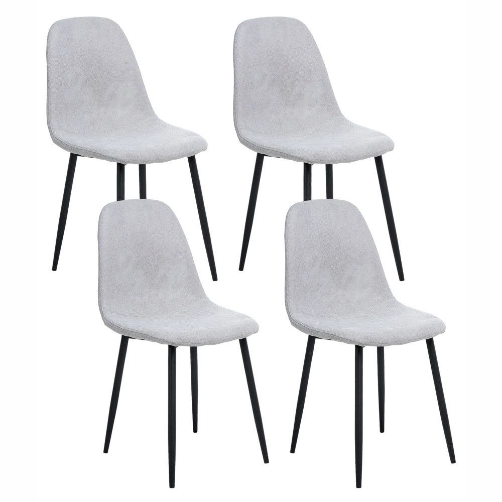 Set di 4 sedie da pranzo Grigio Poliestere Tappezzato Ferro Gambe Nere Sala da pranzo senza braccioli