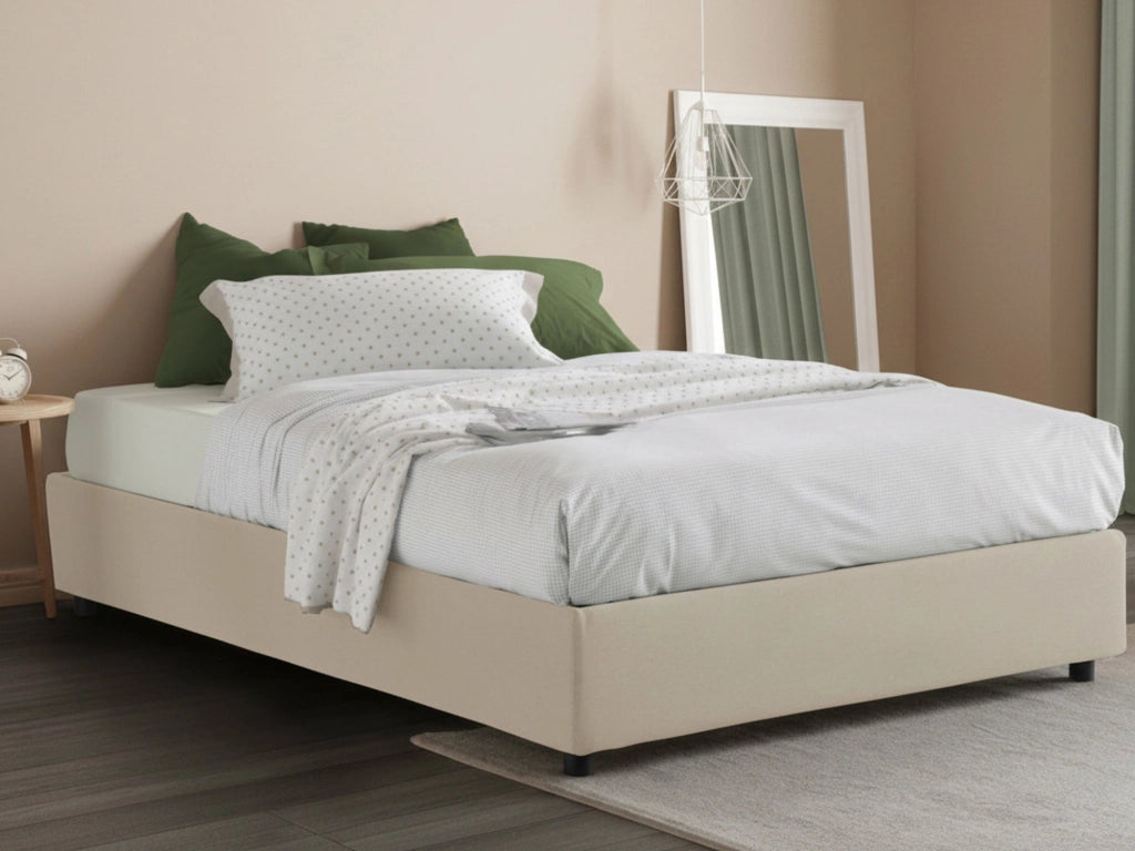Andla, Letto Piazza e Mezza Sfoderabile Made in Italy, Beige