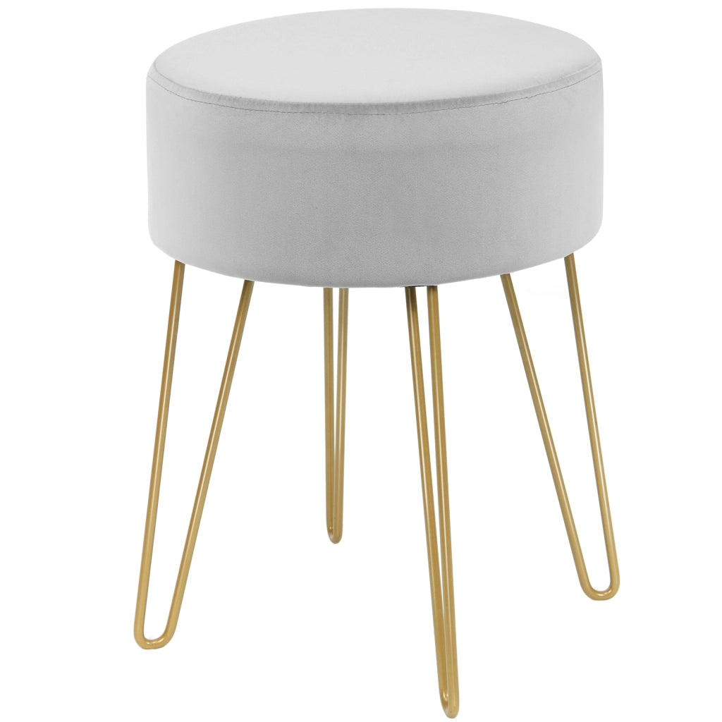 Sgabello poggiapiedi moderno rotondo di velluto, Sgabello per toeletta salone e camera da letto Grigio-Sgabelli