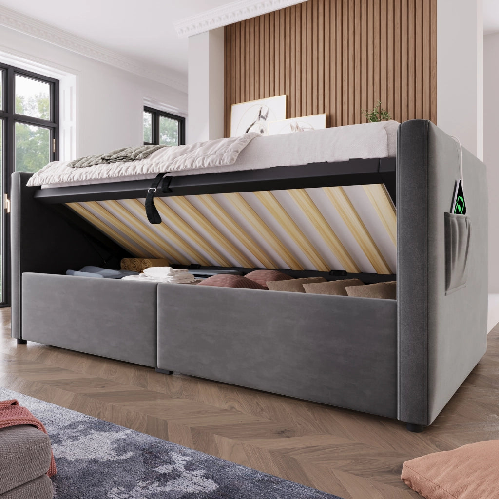 Sofabett con funzione letto velluto grigio 90x190 cm