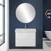 Mobile bagno sospeso 80 cm bianco lucido con specchio tondo Zen