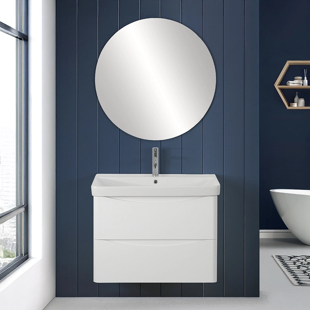Mobile bagno sospeso 80 cm bianco lucido con specchio tondo Zen