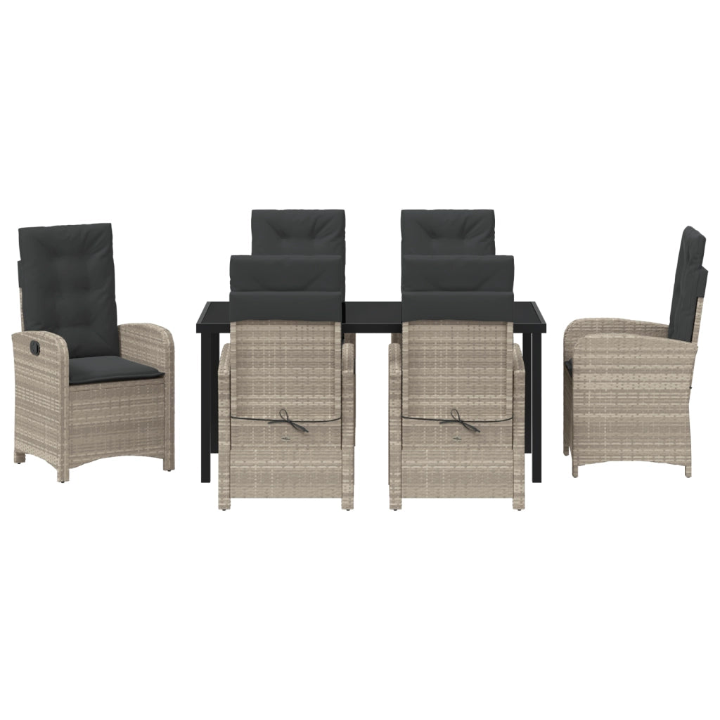 Set da Pranzo da Giardino 7 Pezzi con Cuscini Grigio Chiaro Rattan Poliestere