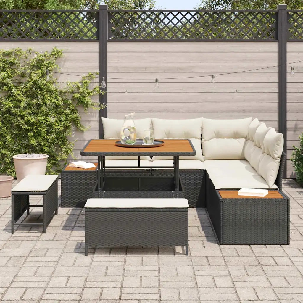 Set Divano da Giardino con cuscino 8 pcs Nero Poly Rattan 3364855