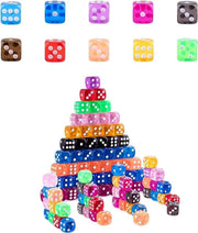 Set di dadi a 6 facce da 16 mm - Colori trasparenti - Angoli arrotondati - 100 pezzi per giochi da tavolo, carte da gioco, giochi di strategia, giochi di logica