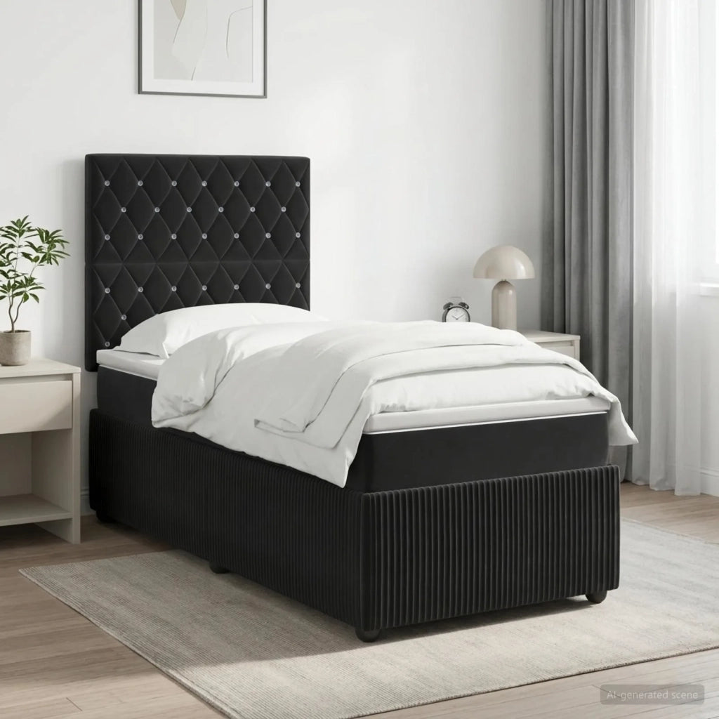 Letto Box Spring LED con Materasso Nero 100 x 200 cm Velluto 3456007