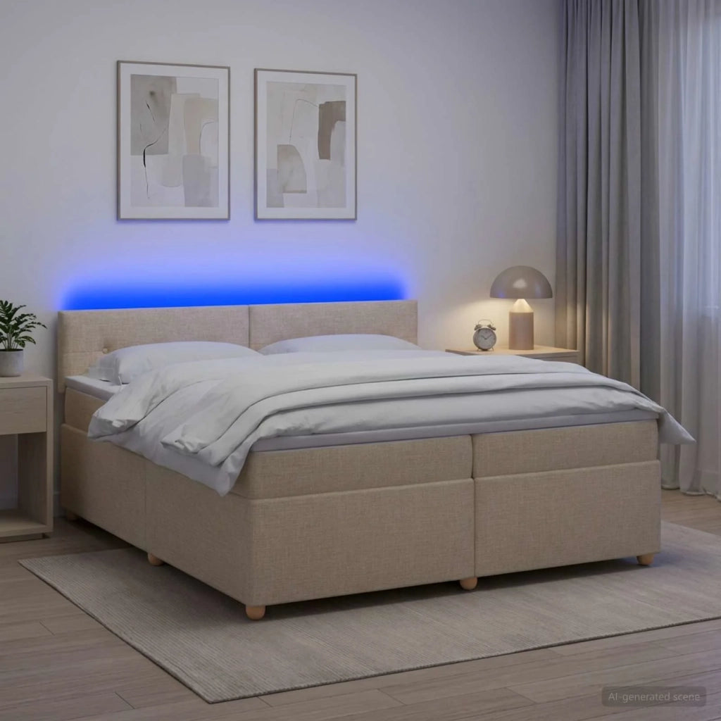Letto box spring con materasso Crema 200 x 200 cm Tessuto 3452504