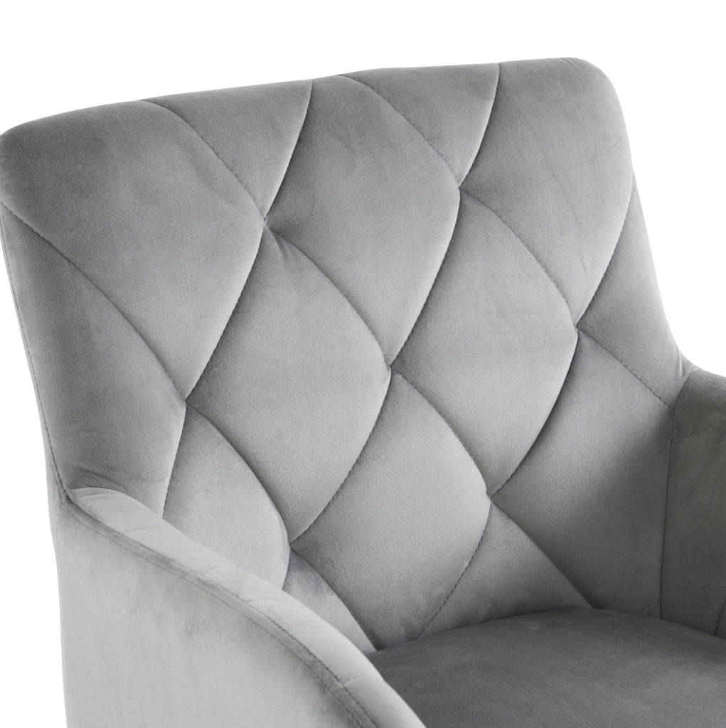 Set di 4 sedie da pranzo in velluto; ergonomiche; con braccioli; metallo; grigio chiaro