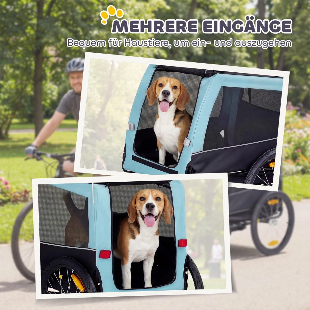 Rimorchio Bicicletta Pieghevole per Cani ¨C Xylo ¨C Blu Chiaro, 143x70x90 cm, Max 20 kg