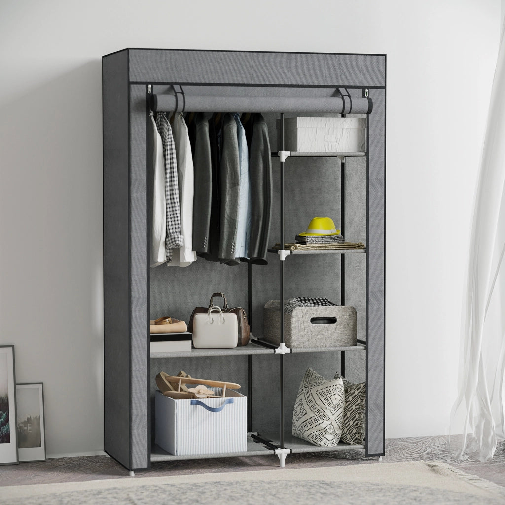 Armadio con ante in tessuto ¨C zephmum ¨C 6 ripiani, appendiabiti, grigio scuro