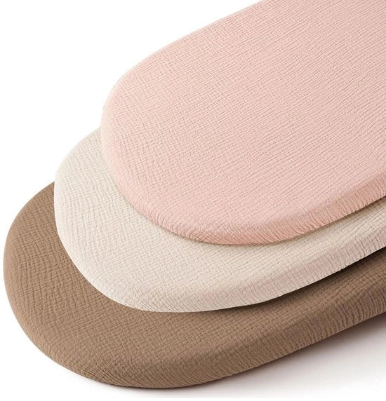 Set di protezioni per lettini universali │ Copri lettino per passeggino, cambio e lettino │ Copri cuscino per lettino │ Regalo per la nascita baby shower │ 3 pezzi │ 40x80 cm elastico - Crema/Nudo Rosa/Marrone