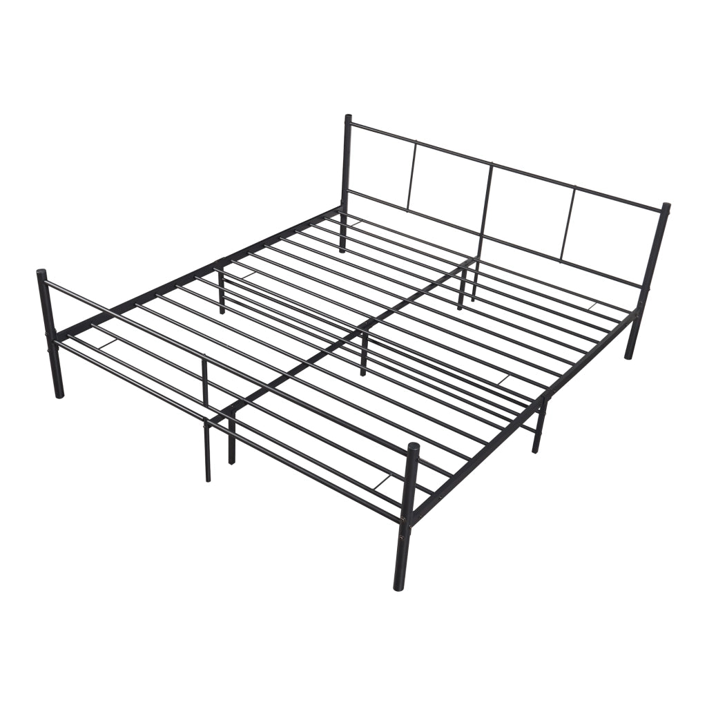 Letto Matrimoniale Laos con Materasso 180x200 cm Letto in Acciaio con Testiera e Pediera - Nero [en.casa]