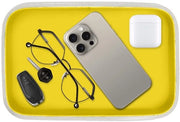 Valet Tray Leer, Organizzatore per ufficio con design moderno, cassetto per chiavi, monete, gioielli per scuola, casa, articoli da ufficio (Giallo, 25,5 * 17 * 5,6 cm)