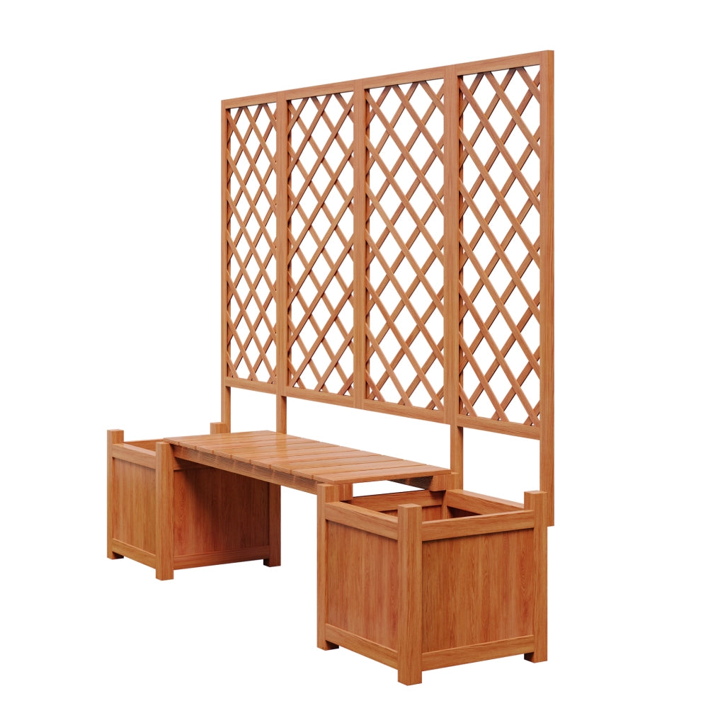 Fioriera con grigliato 169x145x42 cm con seduta; in legno marrone