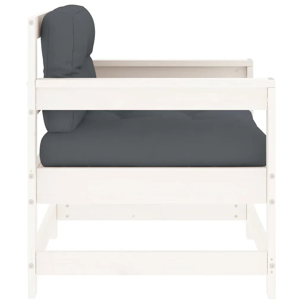 Sedia da patio-Sedie da Giardino con Cuscini 2pz Legno Massello di Pino Bianco 117937