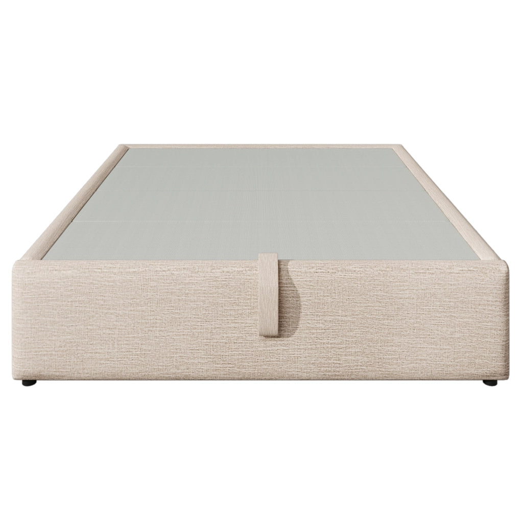 Letto contenitore 140×200 cm in lino naturale con USB/Type-C e rete a pannello