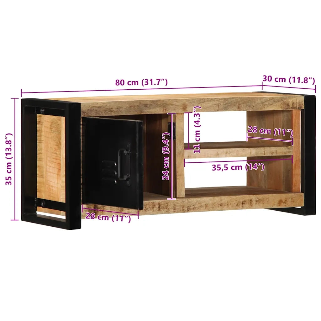 Mobile Porta TV 80x30x35 cm in Legno Massello di Mango Grezzo 4013591