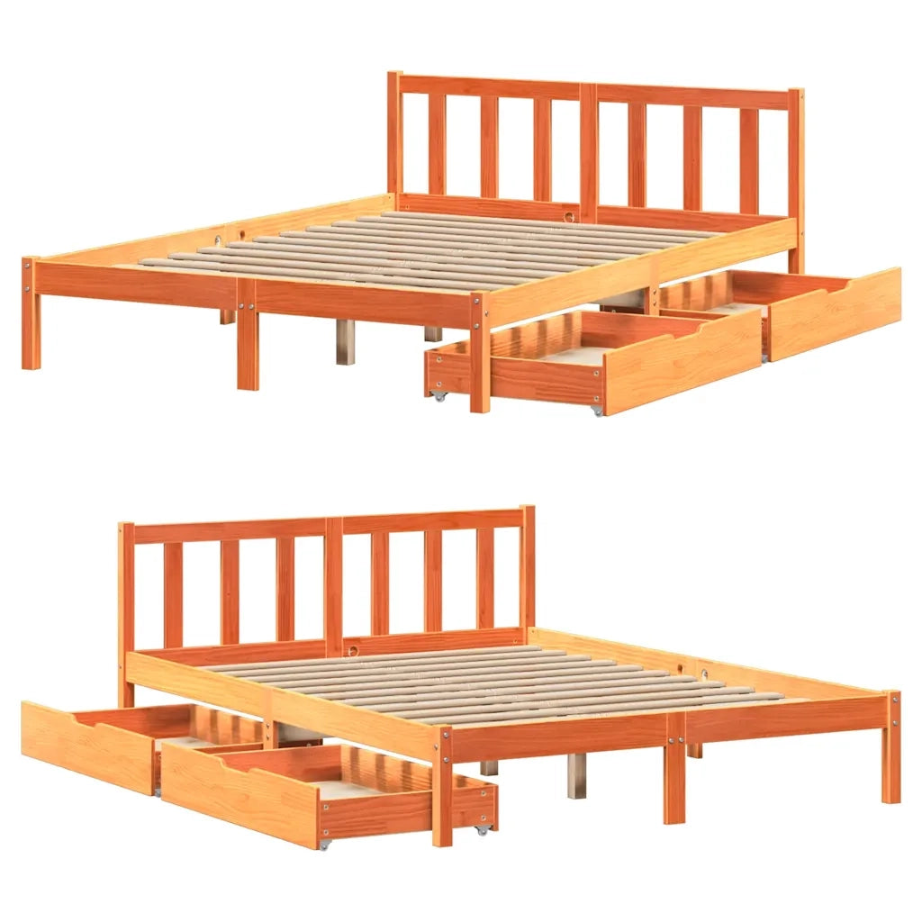 Giroletto senza Materasso-Struttura Letto Marrone Cera 140x200cm Massello Pino 216962