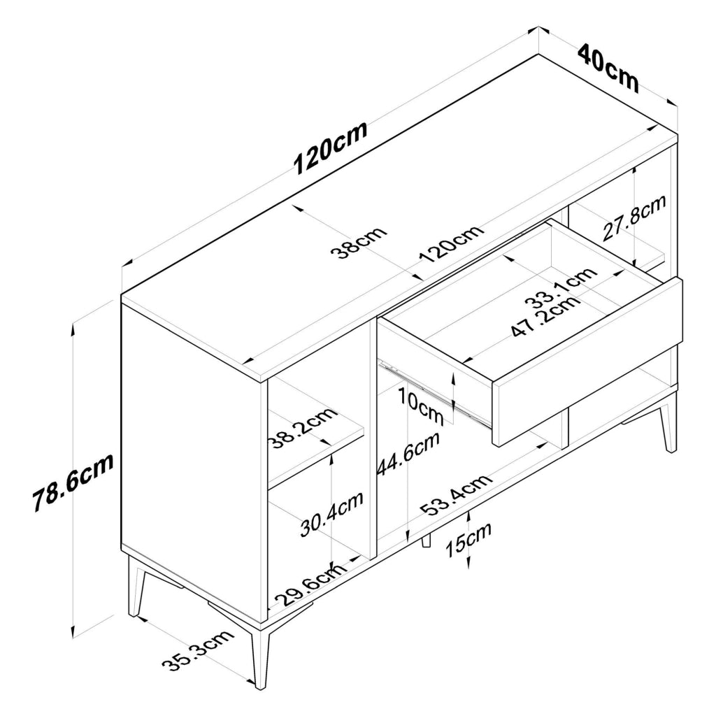 Madia Piobbico, Credenza un Cassetto, 120x40x79h cm Bianco